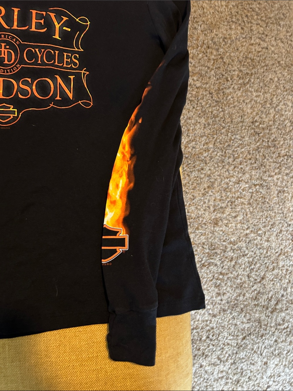 Harley-Davidson Black Tee with Orange Flame Sleeves - Picture 6 of 8